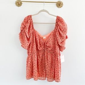 A Beautiful Soul by Altar’d State Floral Coral Puff Sleeve Top